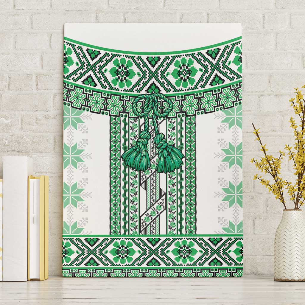Ukraine Canvas Wall Art Traditional Braided Rope Belt Green Folk Pattern