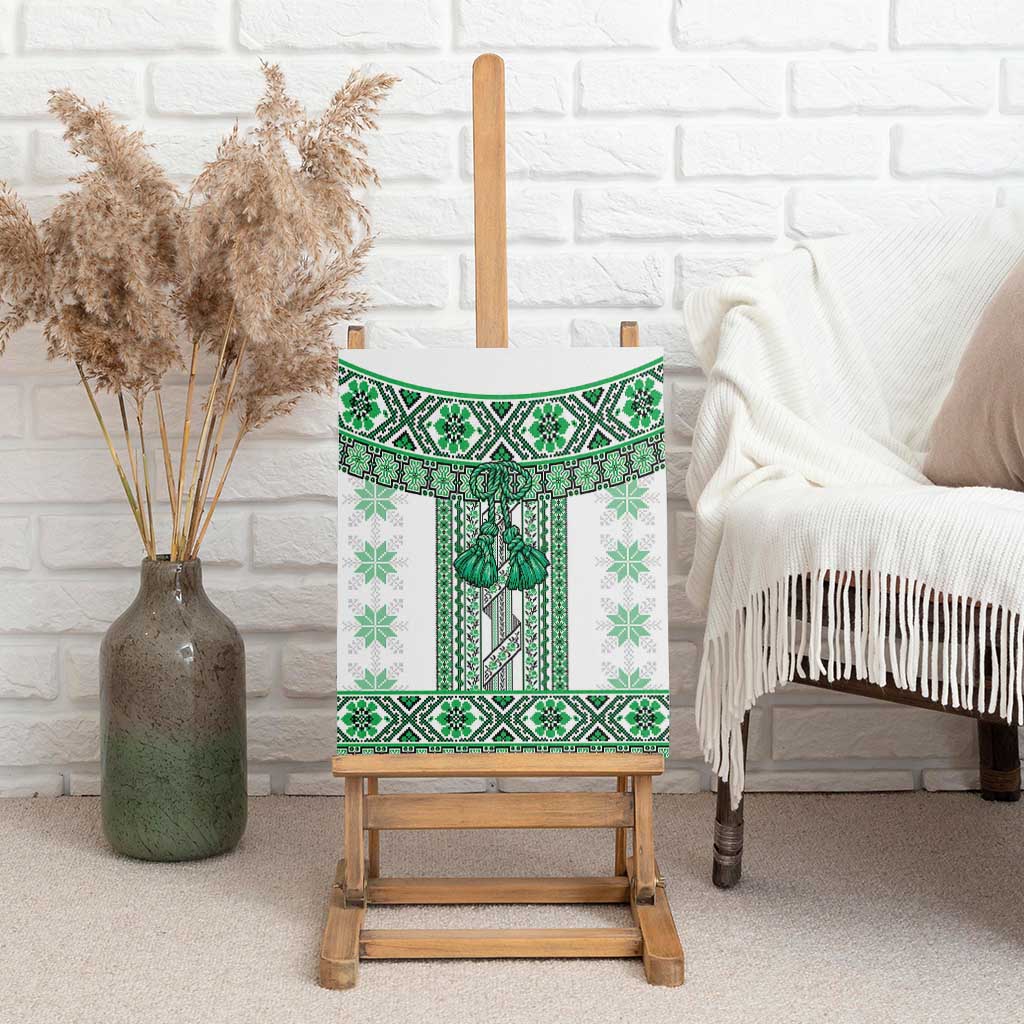 Ukraine Canvas Wall Art Traditional Braided Rope Belt Green Folk Pattern
