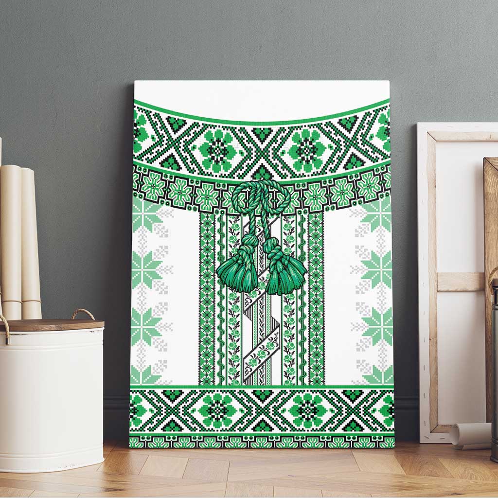 Ukraine Canvas Wall Art Traditional Braided Rope Belt Green Folk Pattern