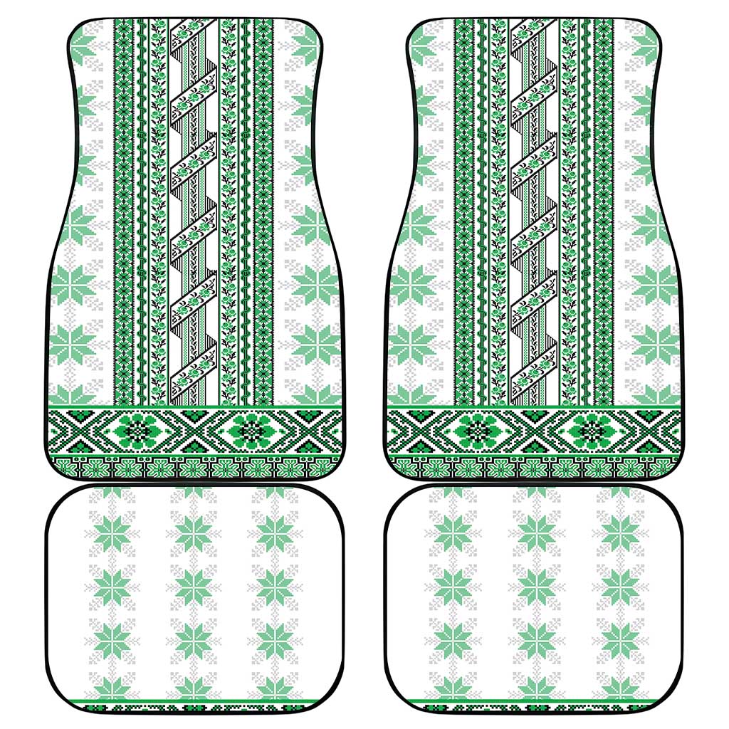 Ukraine Car Mats Traditional Braided Rope Belt Green Folk Pattern