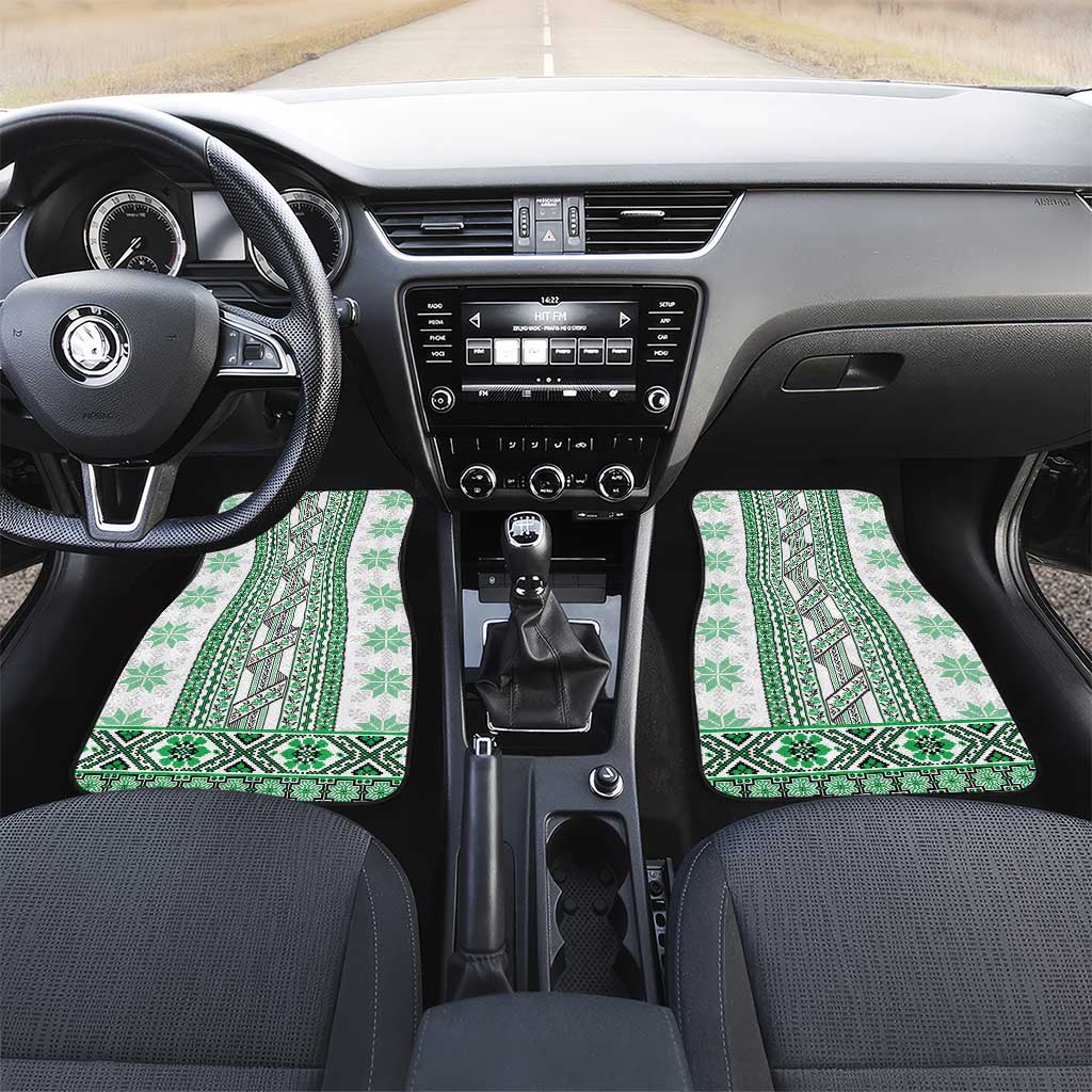 Ukraine Car Mats Traditional Braided Rope Belt Green Folk Pattern