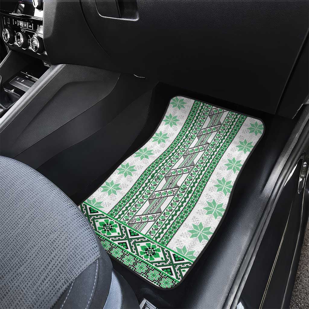 Ukraine Car Mats Traditional Braided Rope Belt Green Folk Pattern