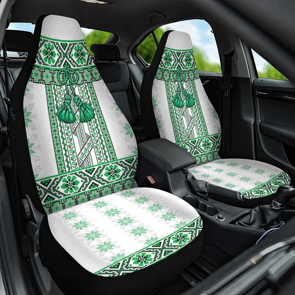 Ukraine Car Seat Cover Traditional Braided Rope Belt Green Folk Pattern
