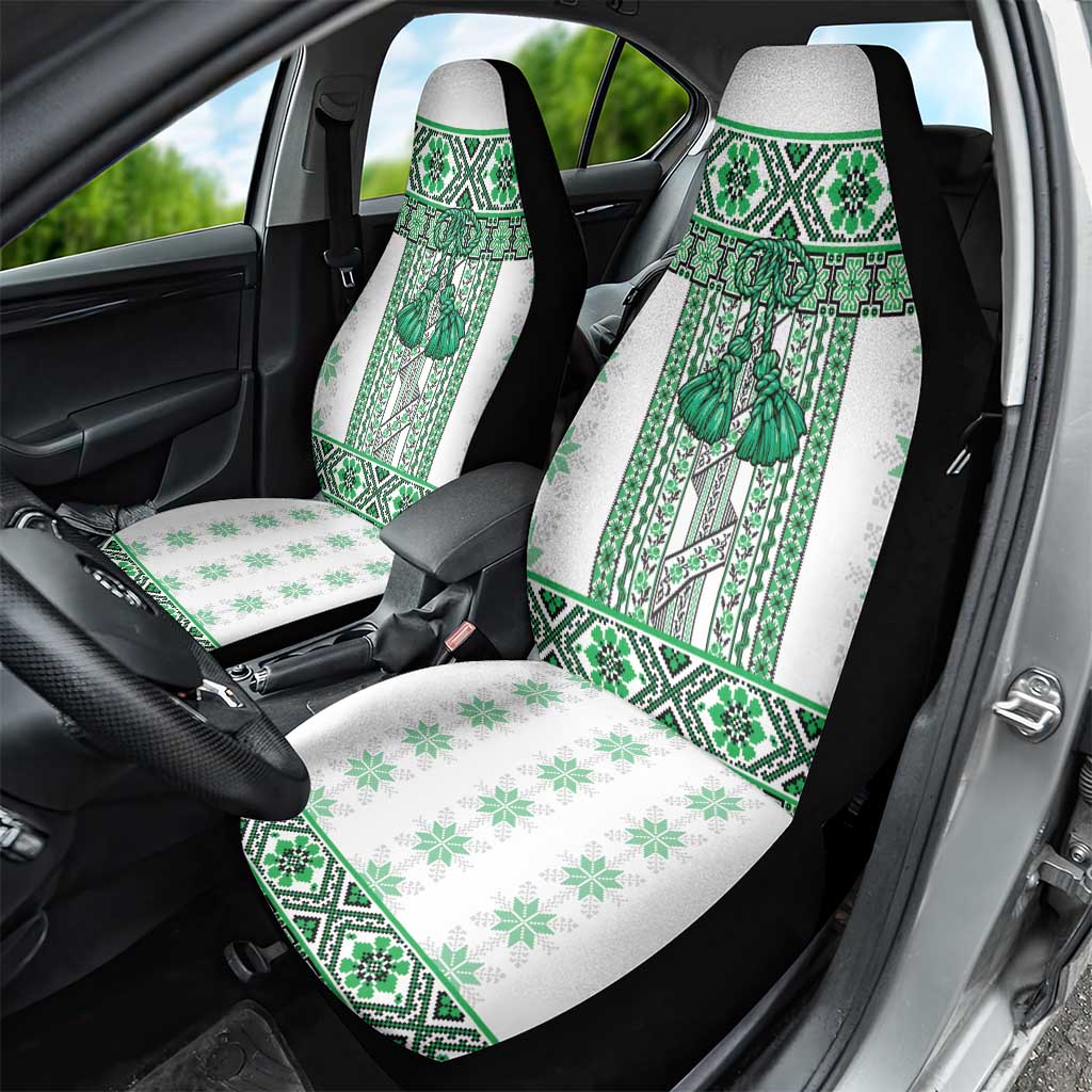 Ukraine Car Seat Cover Traditional Braided Rope Belt Green Folk Pattern