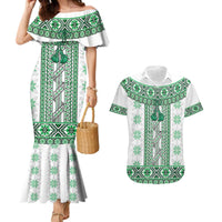Ukraine Couples Matching Mermaid Dress and Hawaiian Shirt Traditional Braided Rope Belt Green Folk Pattern