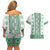 Ukraine Couples Matching Off Shoulder Short Dress and Hawaiian Shirt Traditional Braided Rope Belt Green Folk Pattern