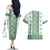 Ukraine Couples Matching Off The Shoulder Long Sleeve Dress and Hawaiian Shirt Traditional Braided Rope Belt Green Folk Pattern