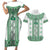 Ukraine Couples Matching Short Sleeve Bodycon Dress and Hawaiian Shirt Traditional Braided Rope Belt Green Folk Pattern