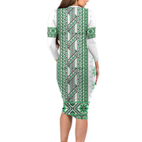 Ukraine Family Matching Long Sleeve Bodycon Dress and Hawaiian Shirt Traditional Braided Rope Belt Green Folk Pattern