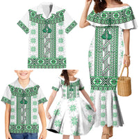 Ukraine Family Matching Mermaid Dress and Hawaiian Shirt Traditional Braided Rope Belt Green Folk Pattern