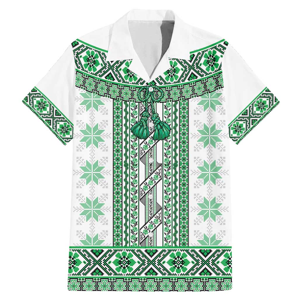Ukraine Family Matching Mermaid Dress and Hawaiian Shirt Traditional Braided Rope Belt Green Folk Pattern