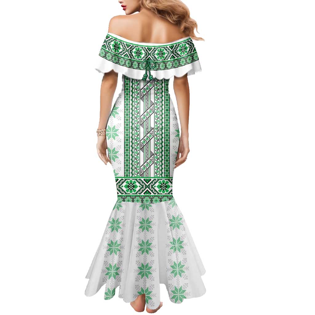 Ukraine Family Matching Mermaid Dress and Hawaiian Shirt Traditional Braided Rope Belt Green Folk Pattern