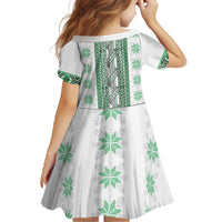 Ukraine Family Matching Off The Shoulder Long Sleeve Dress and Hawaiian Shirt Traditional Braided Rope Belt Green Folk Pattern