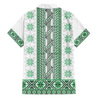 Ukraine Family Matching Off The Shoulder Long Sleeve Dress and Hawaiian Shirt Traditional Braided Rope Belt Green Folk Pattern
