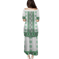 Ukraine Family Matching Puletasi and Hawaiian Shirt Traditional Braided Rope Belt Green Folk Pattern