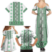 Ukraine Family Matching Summer Maxi Dress and Hawaiian Shirt Traditional Braided Rope Belt Green Folk Pattern