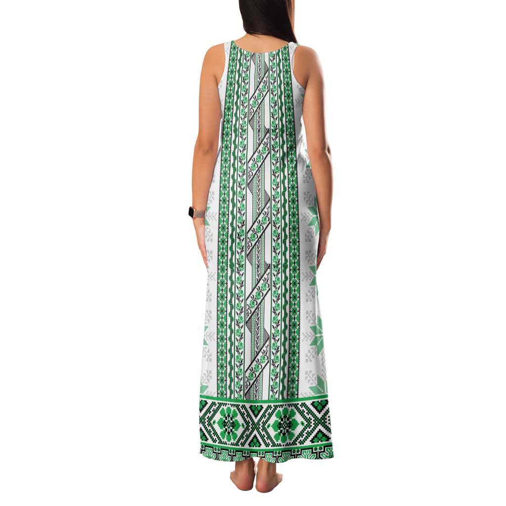 Ukraine Family Matching Tank Maxi Dress and Hawaiian Shirt Traditional Braided Rope Belt Green Folk Pattern