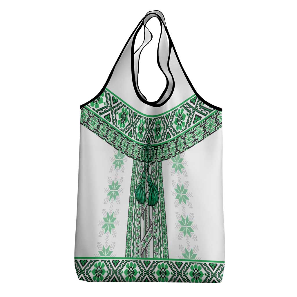 Ukraine Grocery Bag Traditional Braided Rope Belt Green Folk Pattern