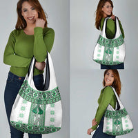 Ukraine Grocery Bag Traditional Braided Rope Belt Green Folk Pattern