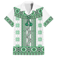 Ukraine Hawaiian Shirt Traditional Braided Rope Belt Green Folk Pattern