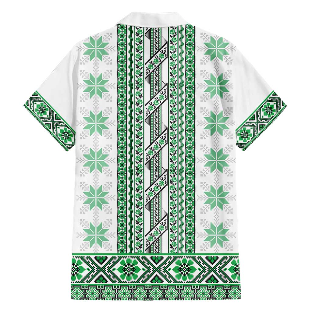 Ukraine Hawaiian Shirt Traditional Braided Rope Belt Green Folk Pattern
