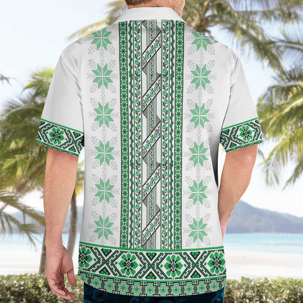 Ukraine Hawaiian Shirt Traditional Braided Rope Belt Green Folk Pattern