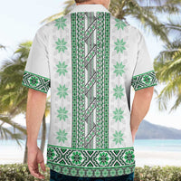 Ukraine Hawaiian Shirt Traditional Braided Rope Belt Green Folk Pattern