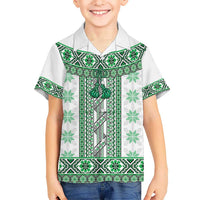 Ukraine Hawaiian Shirt Traditional Braided Rope Belt Green Folk Pattern