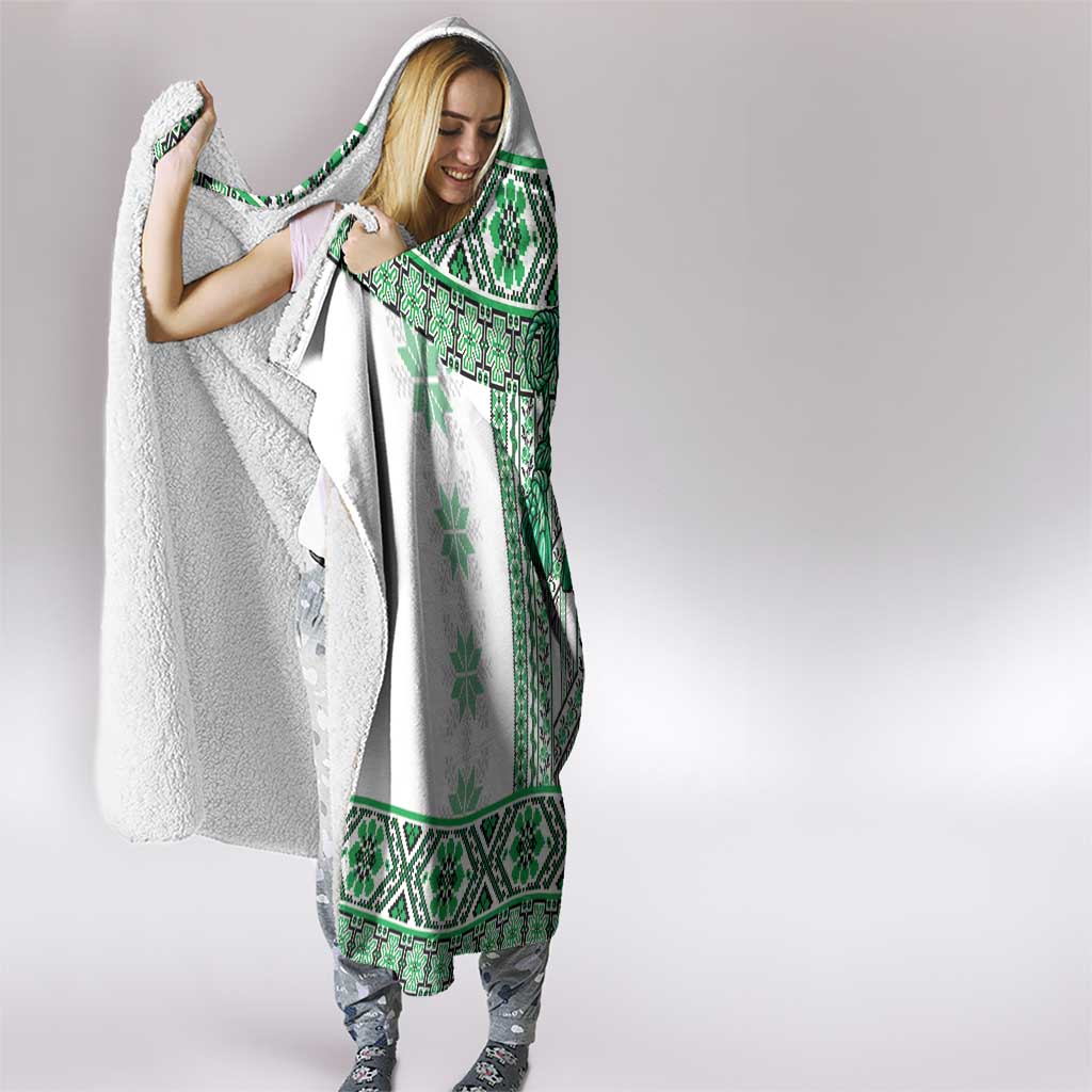 Ukraine Hooded Blanket Traditional Braided Rope Belt Green Folk Pattern