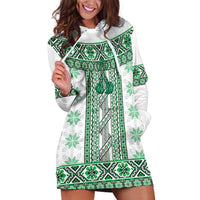 Ukraine Hoodie Dress Traditional Braided Rope Belt Green Folk Pattern
