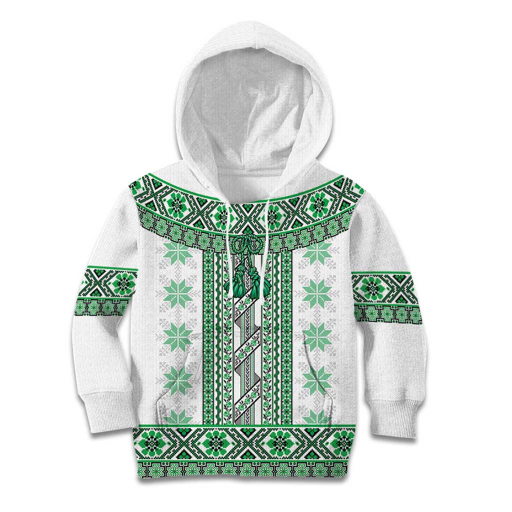 Ukraine Kid Hoodie Traditional Braided Rope Belt Green Folk Pattern