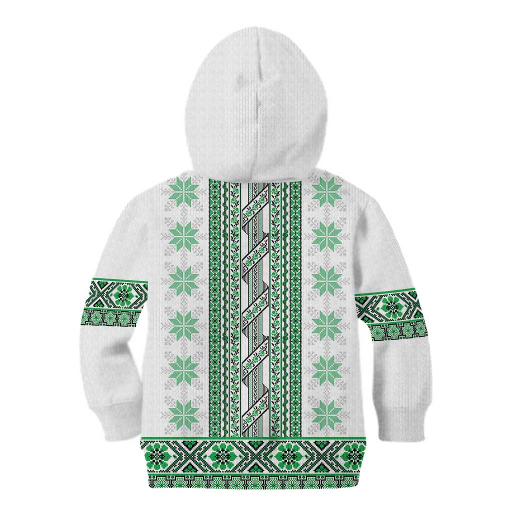 Ukraine Kid Hoodie Traditional Braided Rope Belt Green Folk Pattern