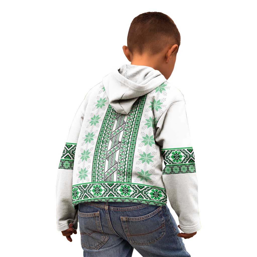 Ukraine Kid Hoodie Traditional Braided Rope Belt Green Folk Pattern