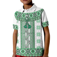 Ukraine Kid Polo Shirt Traditional Braided Rope Belt Green Folk Pattern