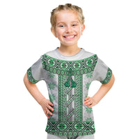 Ukraine Kid T Shirt Traditional Braided Rope Belt Green Folk Pattern