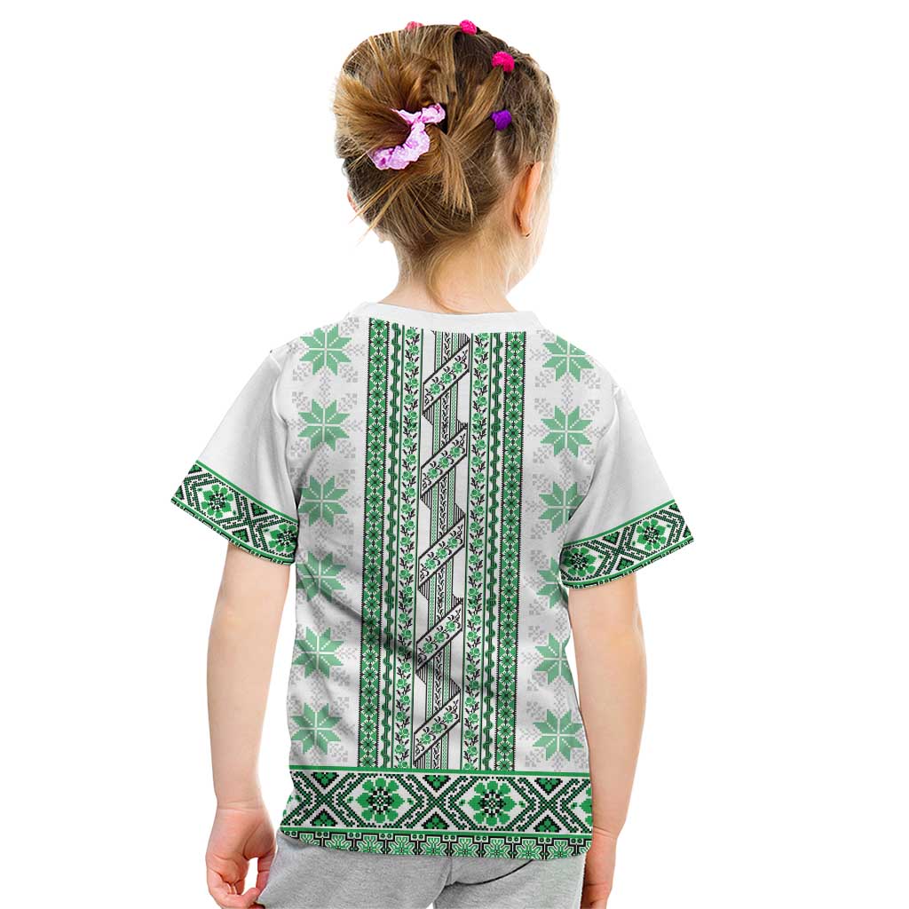 Ukraine Kid T Shirt Traditional Braided Rope Belt Green Folk Pattern