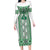 Ukraine Long Sleeve Bodycon Dress Traditional Braided Rope Belt Green Folk Pattern