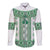 Ukraine Long Sleeve Button Shirt Traditional Braided Rope Belt Green Folk Pattern