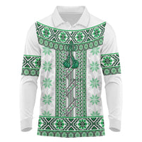 Ukraine Long Sleeve Polo Shirt Traditional Braided Rope Belt Green Folk Pattern