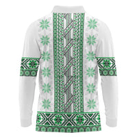 Ukraine Long Sleeve Polo Shirt Traditional Braided Rope Belt Green Folk Pattern