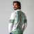 Ukraine Long Sleeve Polo Shirt Traditional Braided Rope Belt Green Folk Pattern