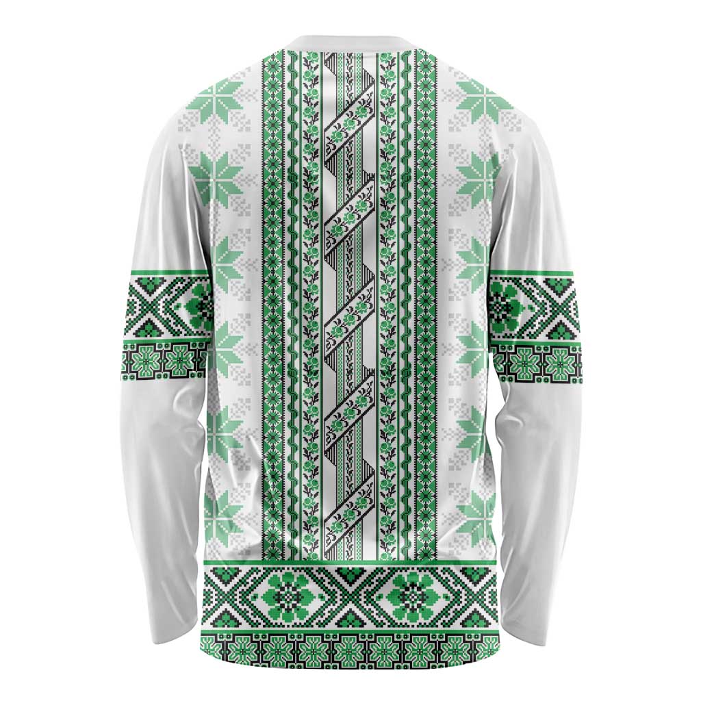 Ukraine Long Sleeve Shirt Traditional Braided Rope Belt Green Folk Pattern