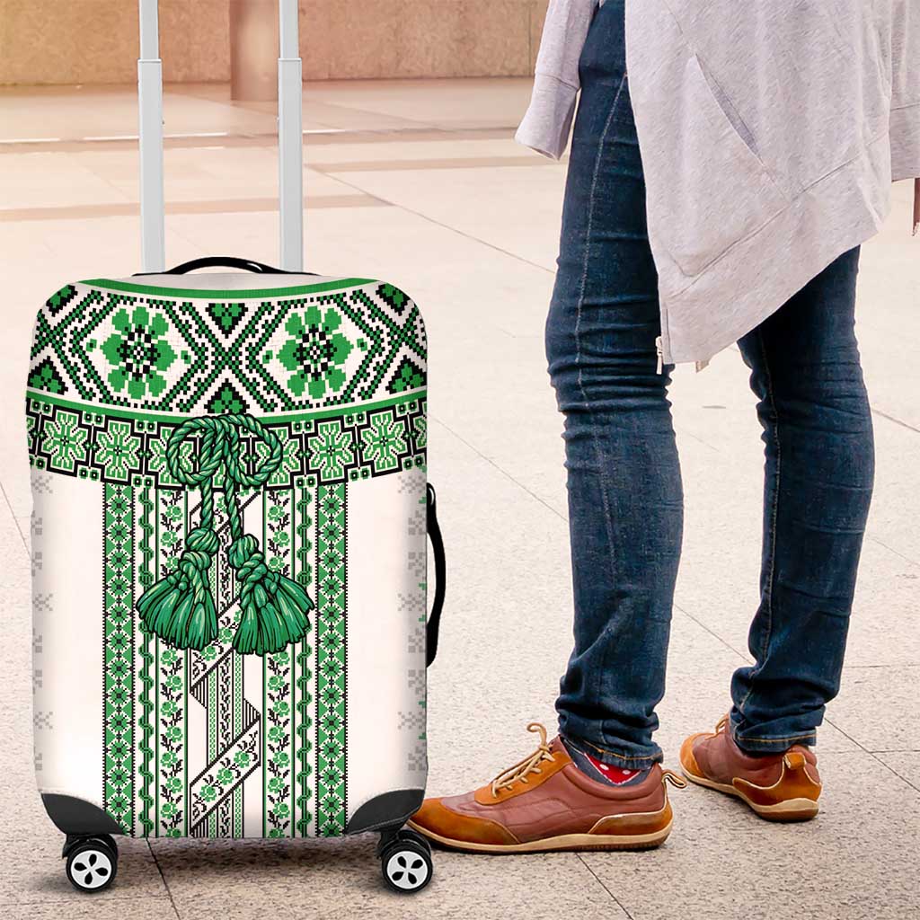 Ukraine Luggage Cover Traditional Braided Rope Belt Green Folk Pattern