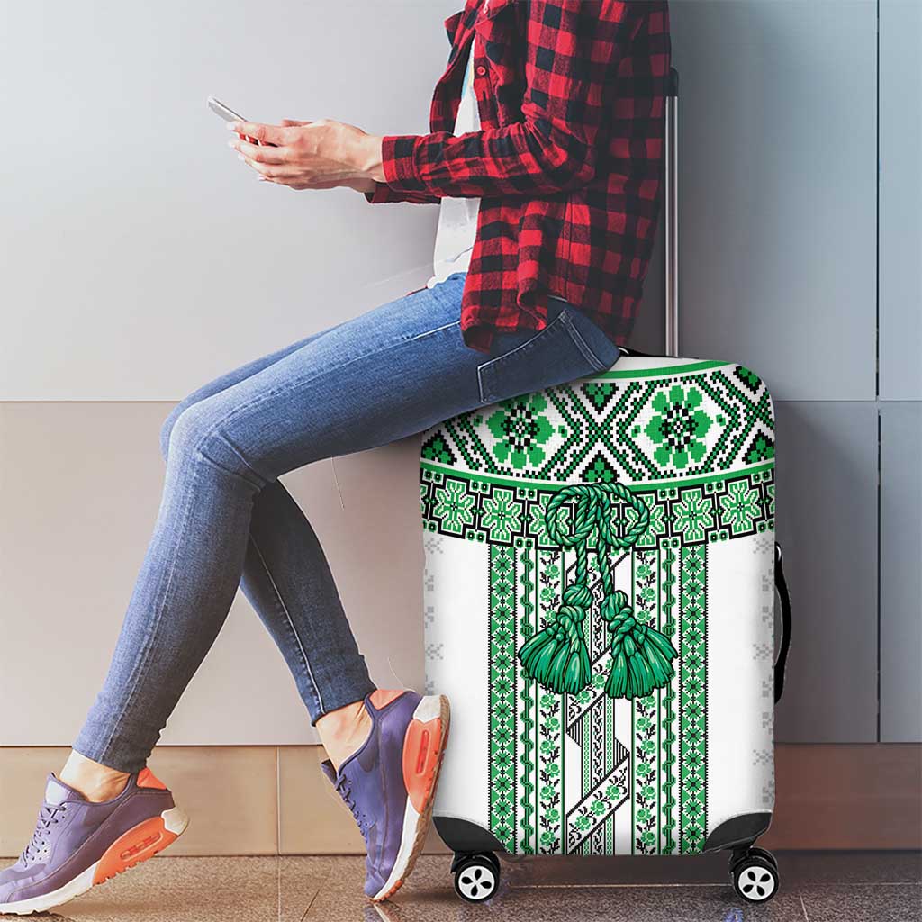 Ukraine Luggage Cover Traditional Braided Rope Belt Green Folk Pattern