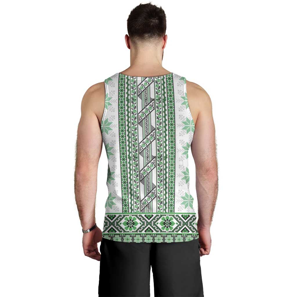 Ukraine Men Tank Top Traditional Braided Rope Belt Green Folk Pattern