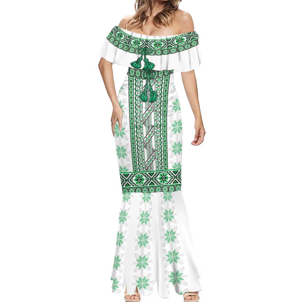 Ukraine Mermaid Dress Traditional Braided Rope Belt Green Folk Pattern