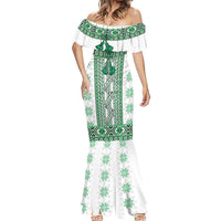 Ukraine Mermaid Dress Traditional Braided Rope Belt Green Folk Pattern