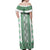 Ukraine Off Shoulder Maxi Dress Traditional Braided Rope Belt Green Folk Pattern