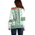 Ukraine Off Shoulder Sweater Traditional Braided Rope Belt Green Folk Pattern