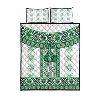 Ukraine Quilt Bed Set Traditional Braided Rope Belt Green Folk Pattern